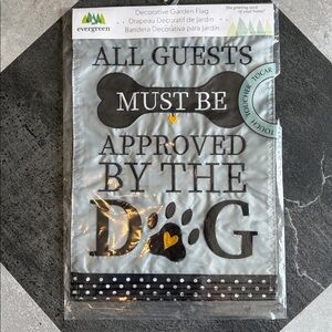 NWT - Evergreen appliqué Garden Flag - “all guests must be approved by the dog”